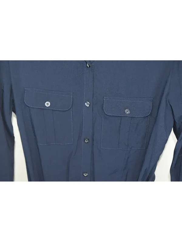 SHEIN Shirt Dress Womens Small Navy Blue Belted Long Sleeve Midi Wrap Style - Image 5