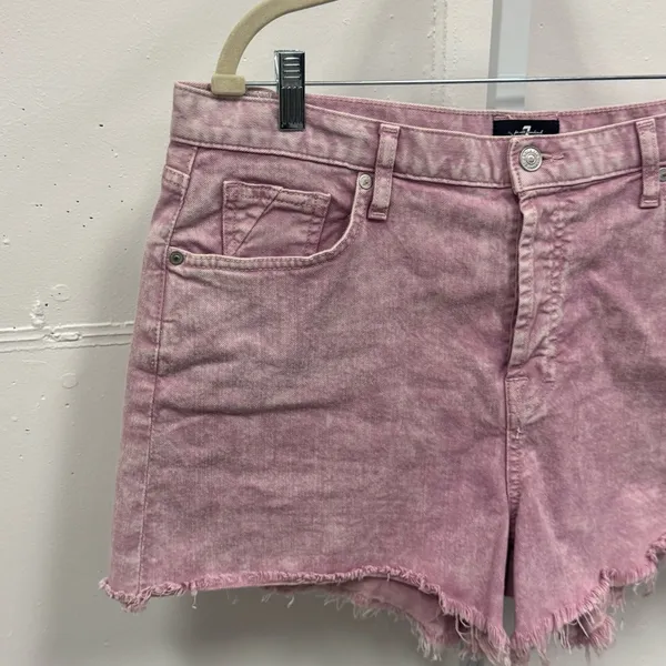 7 For All Mankind Monroe Cuttoff Denim Short Pink‎ Raw Hem Button Fly W32 - Image 3