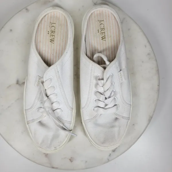 J.Crew Slip-on Sneakers Womens 8 White Canvas Slide On Lace Up Casual Mule - Image 3