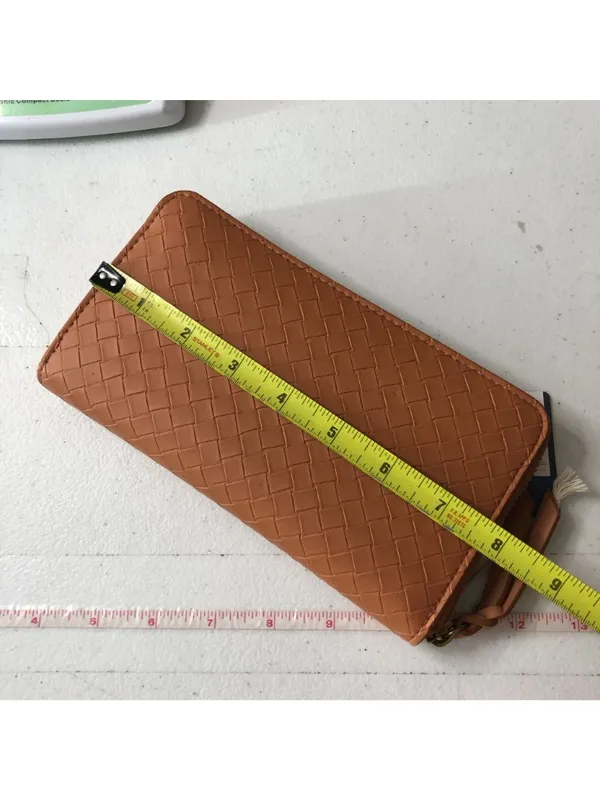 Universal Threads Woven Texture Zip-Around Wallet Faux Leather Brown - Image 4