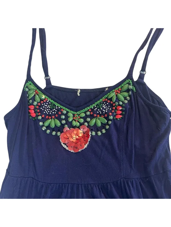 Y2K summer deep purple Dress with Floral Embroidery - Image 2
