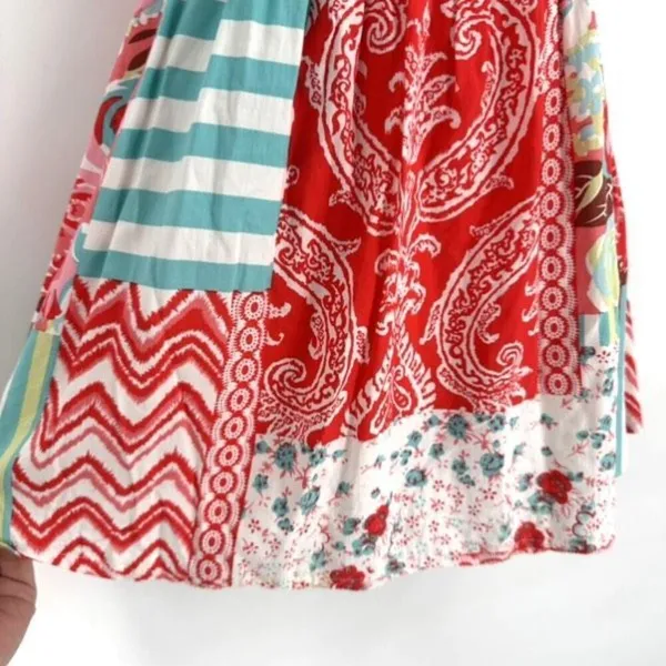 Angel Biba Patchwork Colorful Lace Trim Mini Sundress Size Small Open Back Boho‎ - Image 4