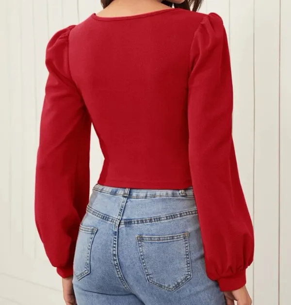 Lantern Sleeve Solid Top - Image 2