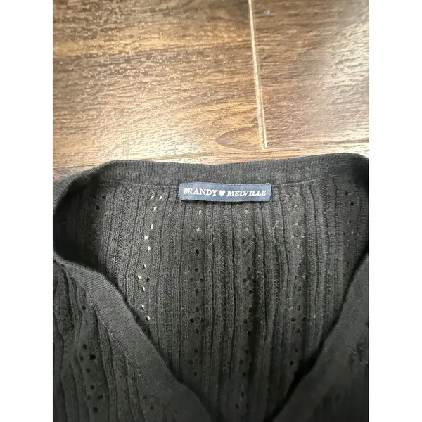 Brandy Melville Black Pointelle Knit Button-Front Cardigan One Size - Image 2