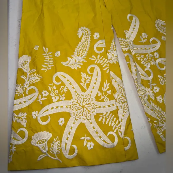 Anthropologie Yellow Wide Leg Pants with White Paisley - Image 15