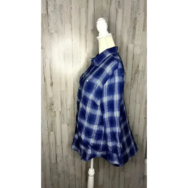 Ralph Lauren Women's 2XL‎ Blue & White Plaid Button-Up Shirt Long Sleeve - Image 4