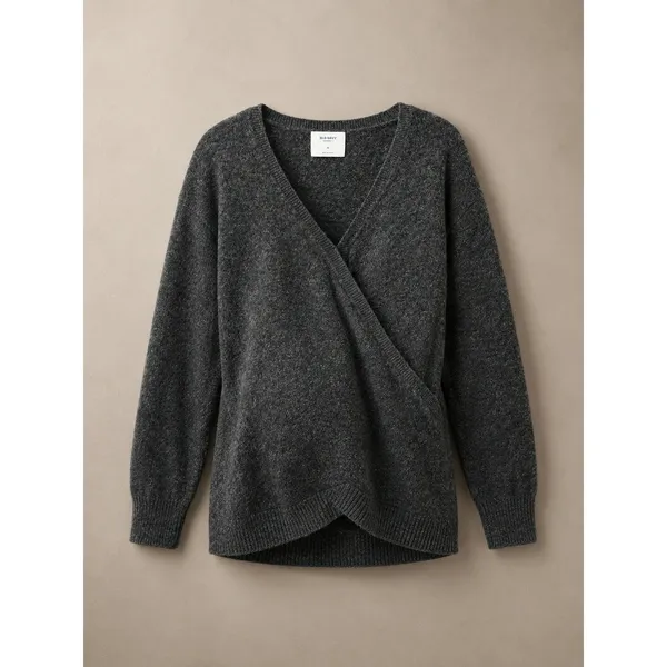 Old Navy Women Maternity Sweater L Gray Faux Wrap V-Neck Long Sleeve Knit - Image 2