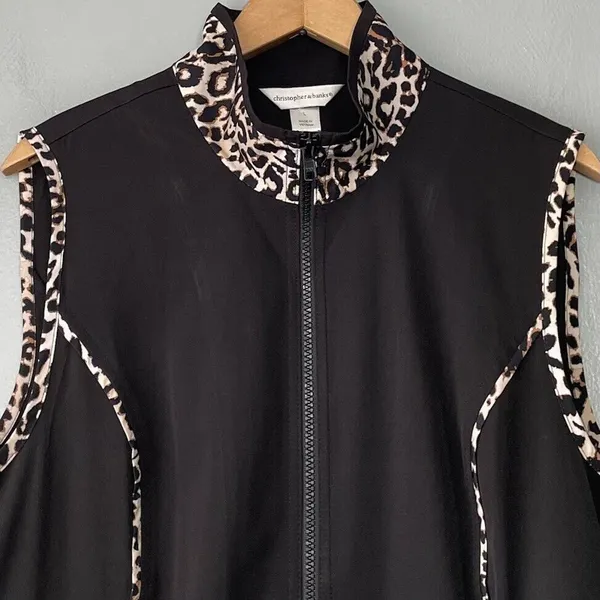 Christopher & Banks Vest Size Large Zip Up Black Leopard Print Chic Whimsigoth - Image 3