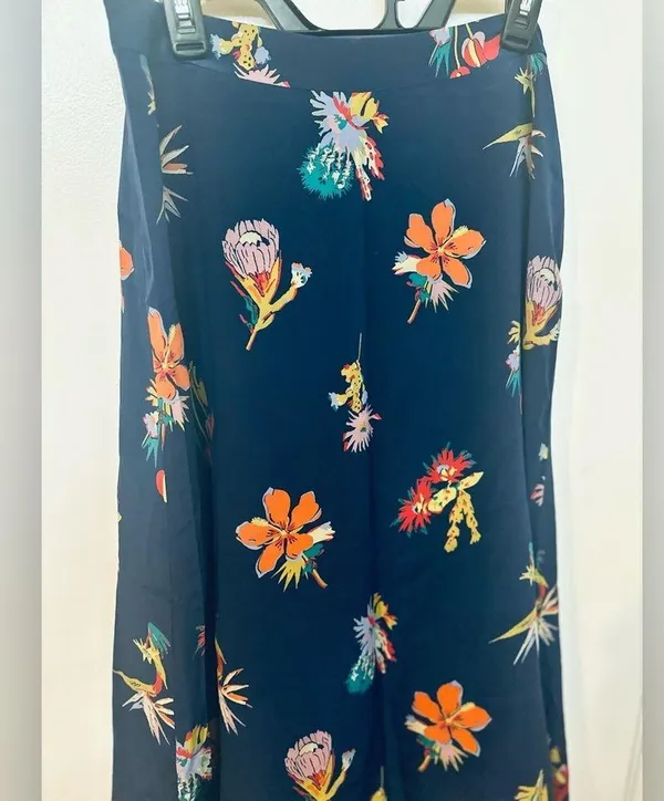 Atrium Midi Skirt Bird Of Paradise Tropical Floral Nightfall Blue 10 - Image 3