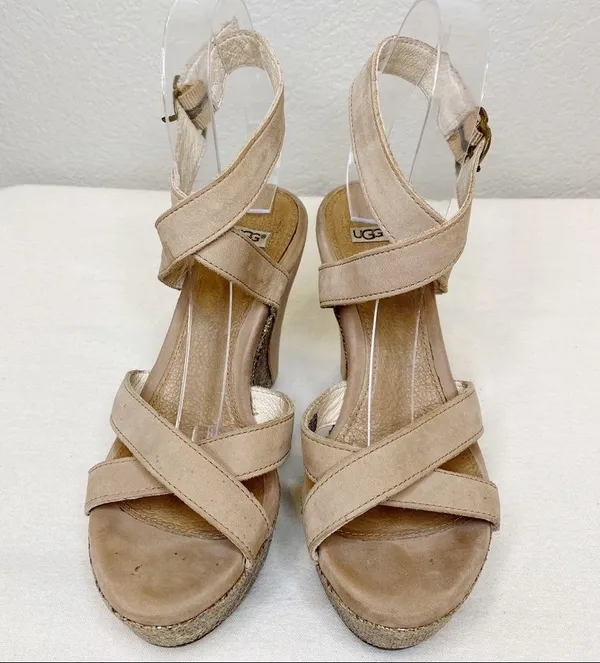 UGG Arian Snake Platform Wedge Ankle Wrap Tan Leather Sandals Womens Size 7.5 - Image 7