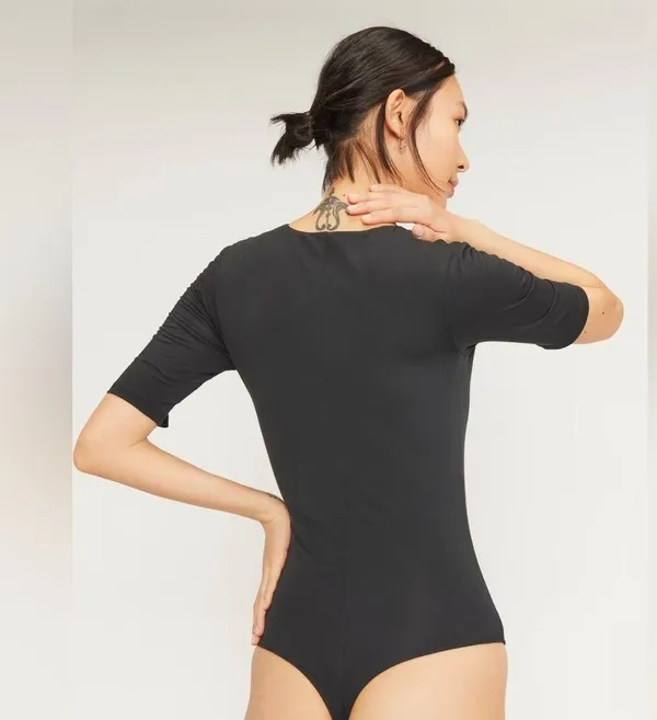 New Everlane The Short-Sleeve Crew Neck Bodysuit Black Thong Size Small - Image 5