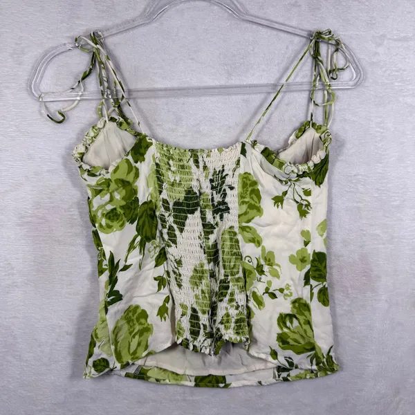 Reformation Green Floral‎ Tie Strap Smocked Back Viscose Cami Top Size 8 - Image 9