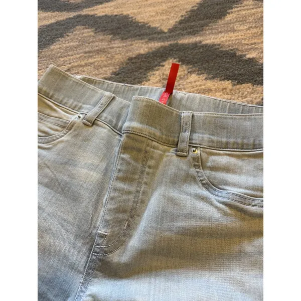 Spanx Bootcut Flare Jeans Light Wash Size M Petite Tummy Control Stretch - Image 6