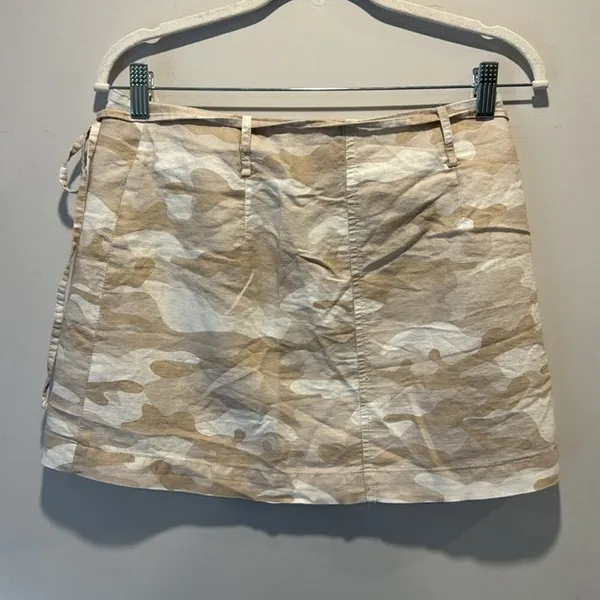 Zara Linen Blend Camo True Wrap Mini Cargo Skirt 9189/034/743 Medium Beige White - Image 3