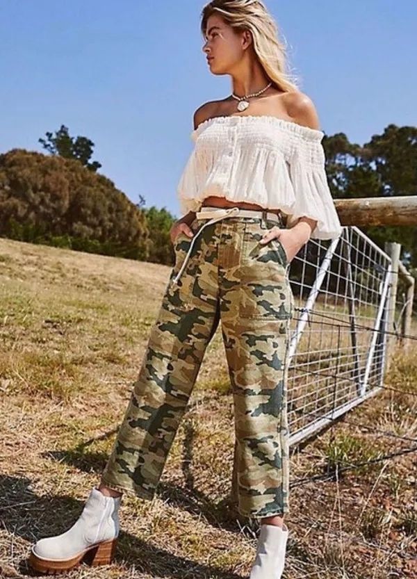NWT Free People Remy Camo Print Wide Leg Crop pant - Image 2