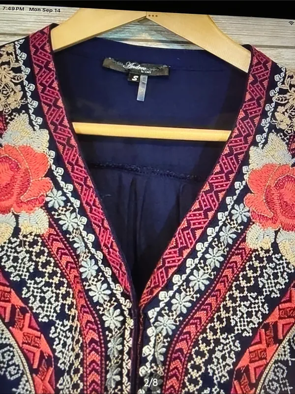 ANDREE BY UNIT Navy Tunic with Coral and Cream Embroidery - Image 2