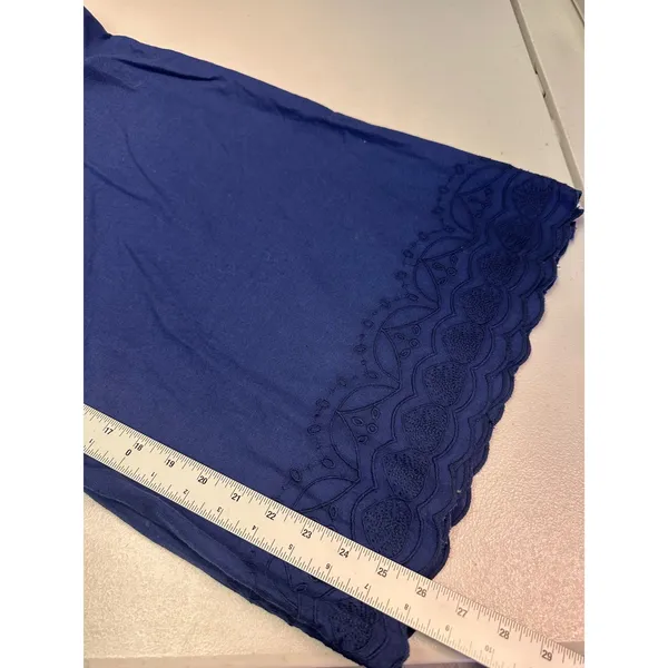 Roller Rabbit‎ Target Blue Cotton Linen Embroidered Scallop Wide Leg Pants Large - Image 5