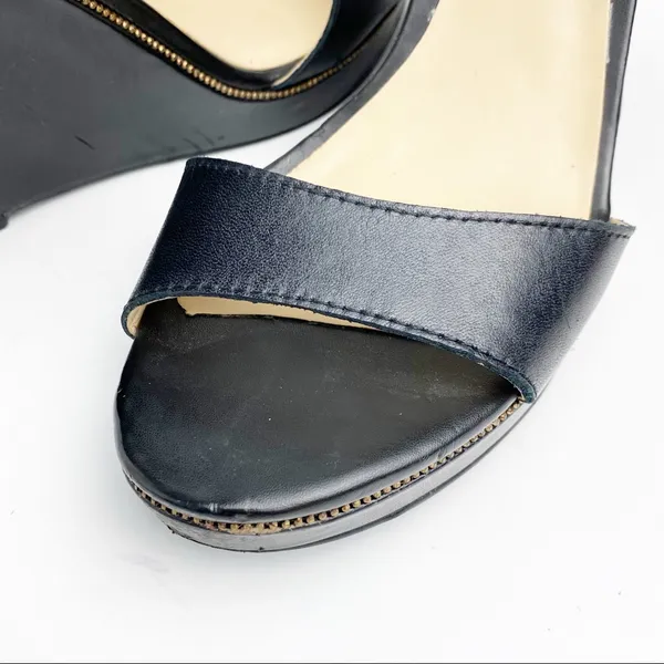 GUESS Jasminn Leather Upper Black Open Toe Wedge Sandals 8.5 Wedding Brunch - Image 8