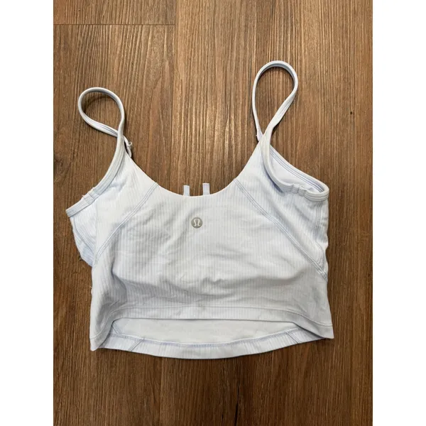 Lululemon Ebb to Street Tank Top Light‎ Blue Ribbed Cropped Camisole Size 2 flaw - Image 2