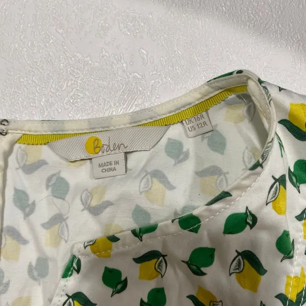 Boden Dress US 12R Lemon Print Fit & Flare Belted Summer Sundress - Image 5
