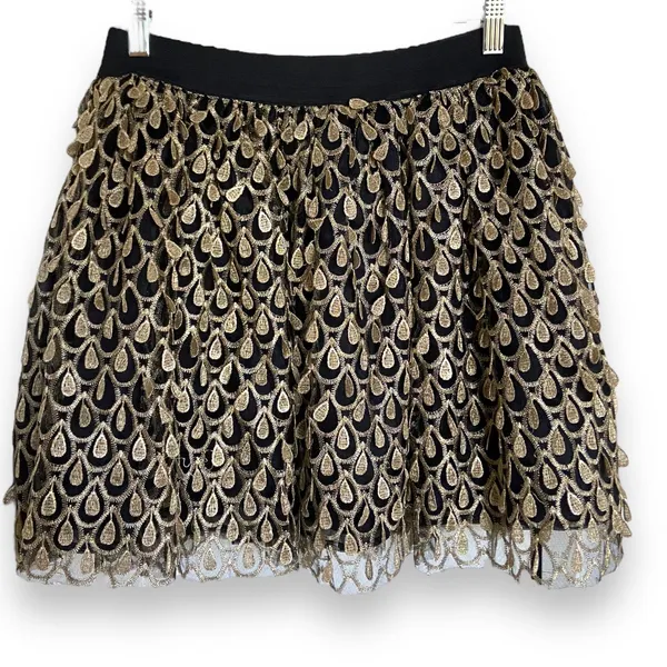Sugarlips Womens Skirt Size Large Gold Black Peacock High‎ Waisted NEW - Image 5
