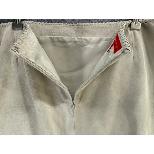 Vintage Anne Klein Suede Skirt 14 Beige Leather Whipstitch Boho Western Classic - Image 5