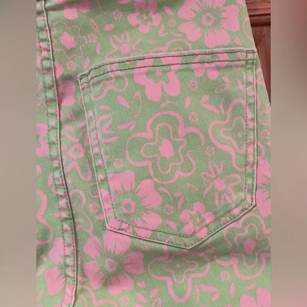 ZARA Green & Pink Floral Print Flare Cropped‎ Stretch Denim Jeans Y2k Size 4 - Image 11