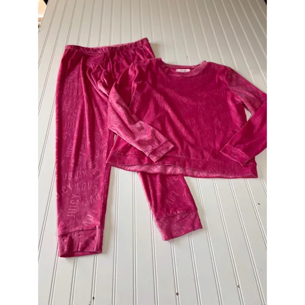 Juicy Couture Velour Pajama Set Fuchsia Pink Logo Y2K Lounge Set 3330-47 M - Image 2