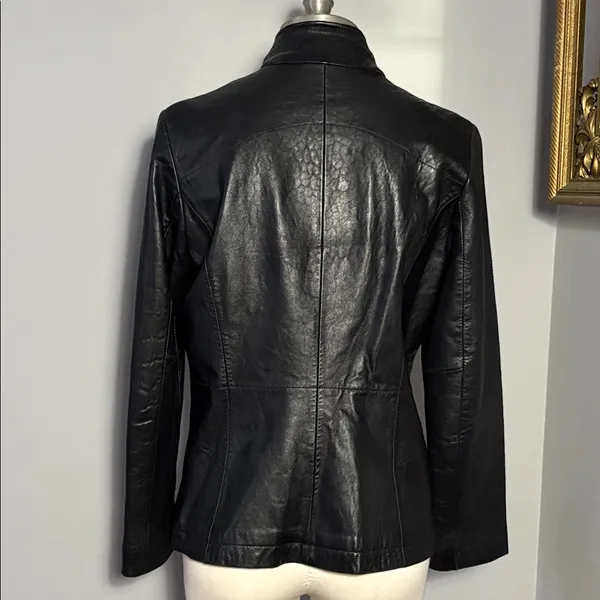 Kenneth Cole Reaction Black Leather Jacket Medium - Image 2