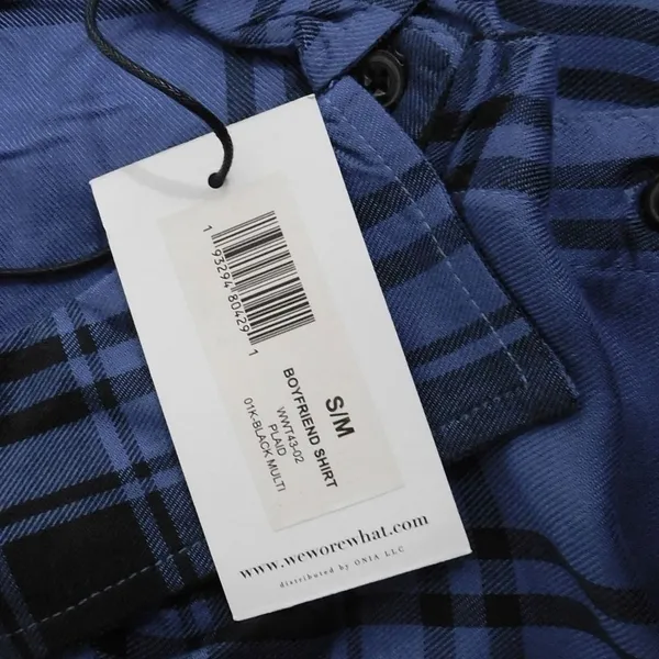 NWT!! WEWOREWHAT Boyfriend Shirt Plaid Navy Blue Collared Oversized Small Medium - Image 10