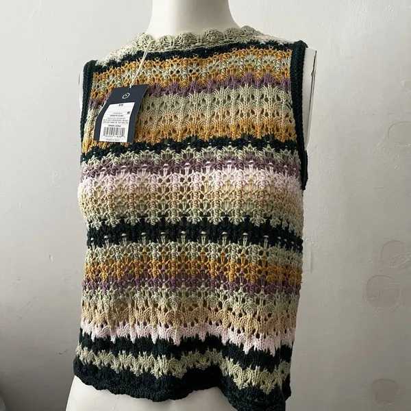 Universal Threads Sweater Vest Small Crochet Striped Knit Festival Boho Western - Image 2