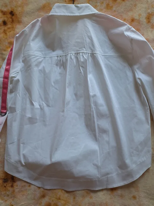 NWT Halogen Nordstrom M White Shirt Pink Satin D-Ring Utility Straps Oversized - Image 13