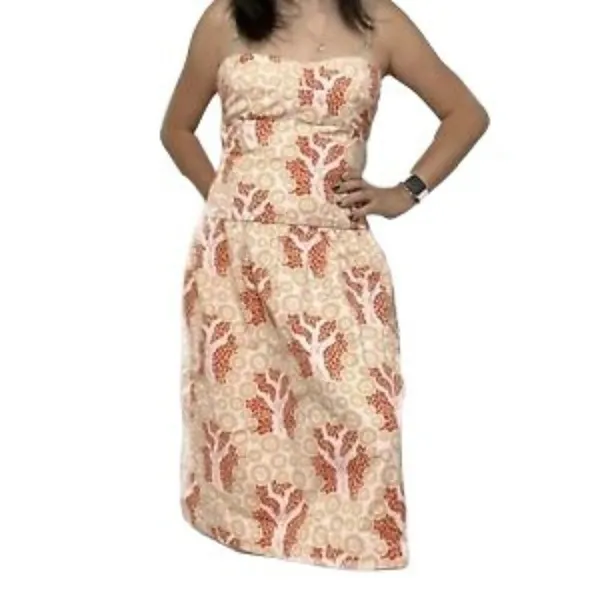 Tibi Strapless Dress Women 2 Pink Tan Floral Cotton Fit Flare Mini Luxury Boho - Image 2