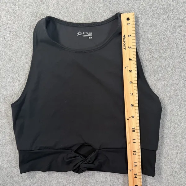 OFFLINE by Aerie Size Medium Black Knot Front Cropped Tank Top Activewear - Image 4