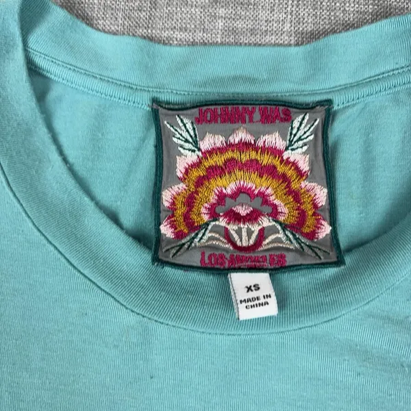 Johnny Was T-Shirt Womens XS Blue Crew Neck Short Sleeve Cotton Jersey Top - Image 2