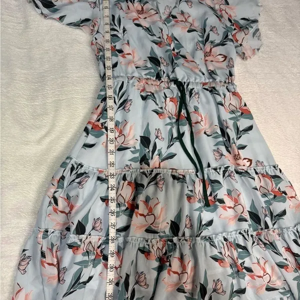 NANU Pink and Green Wrap Sundress with Flutter Sleeves - Image 3