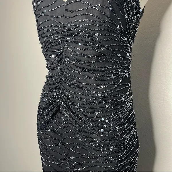 Vintage Scala Black Fully Beaded 100% Silk Whimsigoth Midi Evening Dress Wedding - Image 5