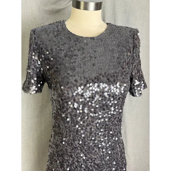 Silver‎ Gray Sequin Short Sleeve Mini Dress Charles Henry XS Party Date - Image 4