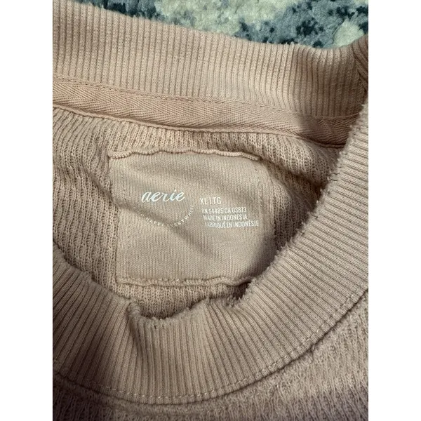 Aerie Oversized Sweatshirt Top Light Pink Textured Long Sleeve Crewneck XL Comfy - Image 3