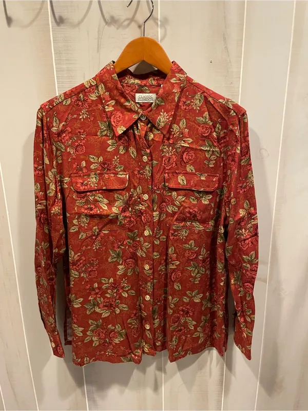 Cute rose wine cottagecore flowy blouse vintage 90s button front classic twee - Image 4