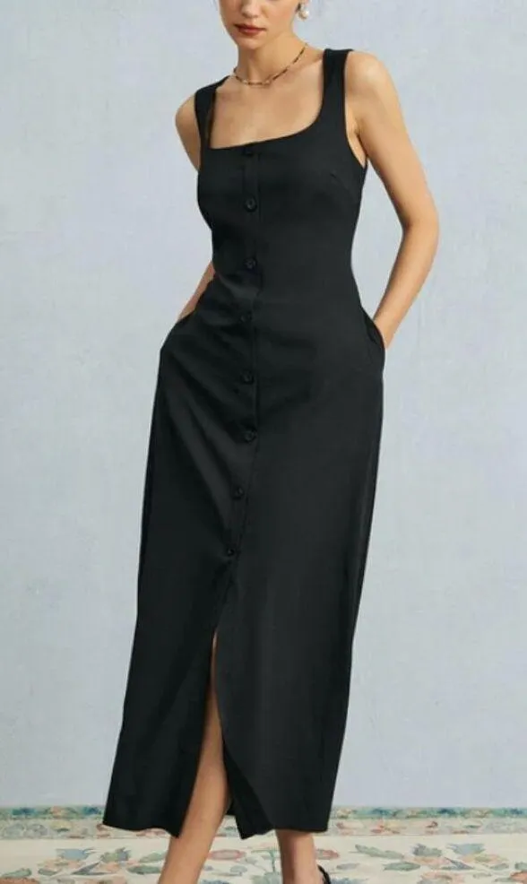 RIHOAS The Black U Neck Tie Back Sleeveless Maxi Dress 3 - Image 2