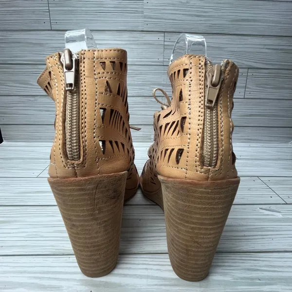 Jeffrey‎ Campbell Rodillo Cutout Leather Wedge Peep Toe Sandals Tan Womens 8 - Image 4