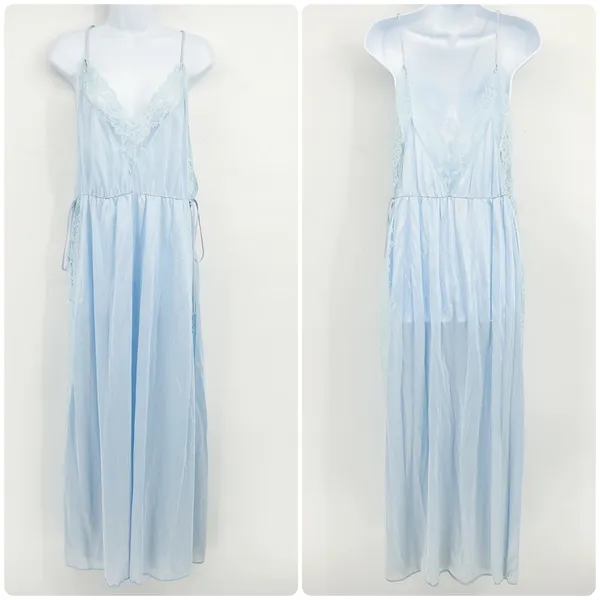 Pandora of California Womens‎ Vintage 70s Blue Lace Trim Coquette Nightgown XL - Image 2