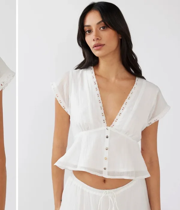Selfie Leslie Azura Scalloped Lace Trim Peplum Top - Image 2