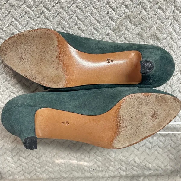 Vintage Perry‎ Ellis Womens 6.5 Classic Teal Suede Kitten Heel Preppy Loafers - Image 7