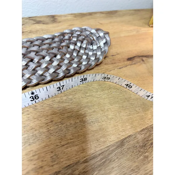 Gap Boho Metallic Silver Braided Leather Belt Wide Woven Twisted Womens Medium - Image 5