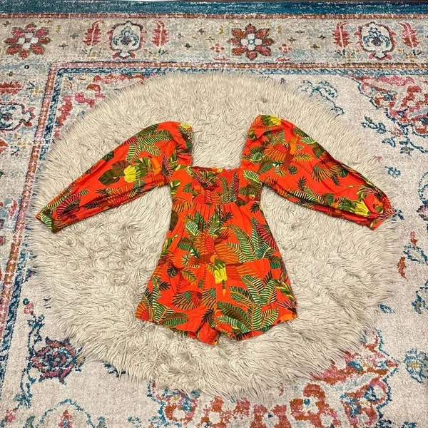 Farm Rio Forest Birds linen blend romper XS - Image 8