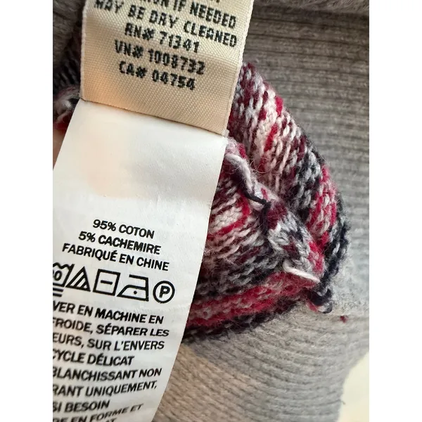 LL Bean Turtleneck Sweater Womens Medium Cotton Cashmere Fair Isle Stripe Grey - Image 5