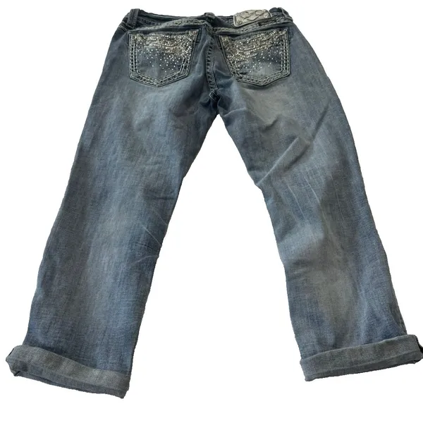 Miss Me Jeans Size 27 Womens Mid Rise Easy Crop Blue Distressed Embellished - Image 3