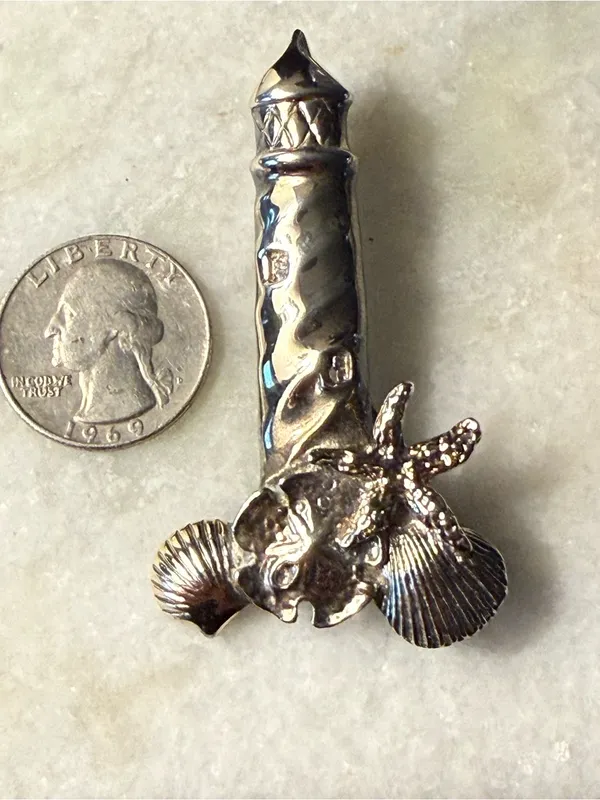 Silver Tone Nautical Lighthouse Pin with Seashell Accents - Image 6